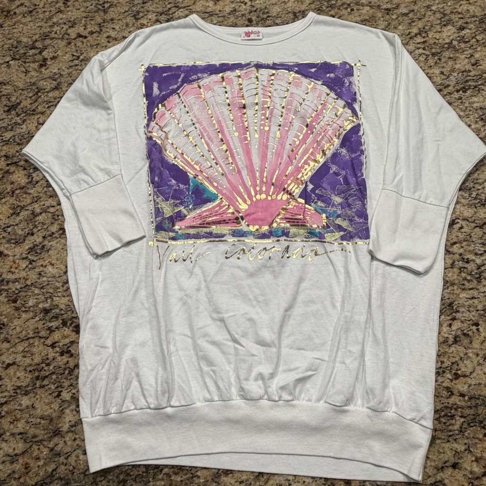 Vintage Sunbelt Sportswear Vail Colorado Seashell Graphic Shirt White One Size